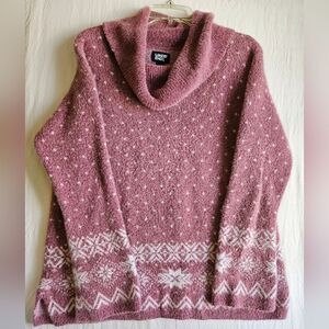 LAND’S END Sweater Women's Med Cowl Neck Super Soft Fuzzy Nordic Mauve Pullover